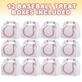 ArtCreativity Baseball Party Favors, Pack of 12 Cardboard Gift Box with Handles, Goodie Gift Bags Treat Boxes for Candy, Cookies, & Toys, Team Baseball Snack Bag, Sports Themed Birthday Bulk Supplies