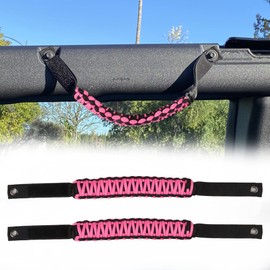 BESTAOO Roll Bar Grab Handles Paracord Grip Handle for Ford Bronco Accessories 2021 2022 2023 2024 2025, 2 Pack (Pink)