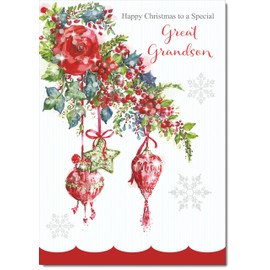 doodlecards Great Grandson Christmas Card Decorations Medium Size Christmas Card for Great Grandson with Plain Envelope