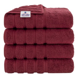 American Soft Linen American Soft Linen Luxury 4 Piece Bath Towel Set, 600 GSM 100% Cotton Turkish Bath Towels for Bathroom 27x54 in Extra Large Bathroom Shower Towels, Bordeaux Red