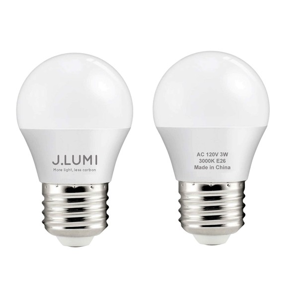 J.LUMI BPC4503 LED Light Bulbs 3W (25 Watt Equivalent), G40 Light Bulbs, 3000K Warm, E26 Base, LED Bulbs for Bed Side Lamps, Refrigerator, NOT DIMMABLE (Pack of 2)