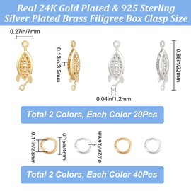 CREATCABIN 40Pcs/Box Horse Eye Filigree Box Clasp 24K Gold Plated Connector Pearl Clasps Spacer Clasps 925 Sterling Silver Plated Brass with 80Pcs Jump Rings for Jewelry Making DIY Findings Bracelet