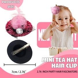 18 Pieces Mini Hat Hair Clips Mini Tea Party Hats for Girls Tiny Hat Clip on for Women Hair Fascinators Feather Lace Leopard Print for Tea Party Hair Accessories (2.75 Inches)