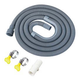 GCGOODS Universal Washing Machine Drain Hose, 16.4 Ft Flexible Dishwasher Drain Hose Extension Kit Corrugated Washer Discharge Hose with 1 Extension Adapter, 1 U-Bend Hose Holder and 2 Hose Clamps