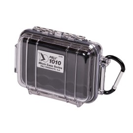 PELI 1010 Small Protective Box for Accessories, IP67 Watertight and Dustproof, 1L Capacity, Made in US, Clear/Black Liner