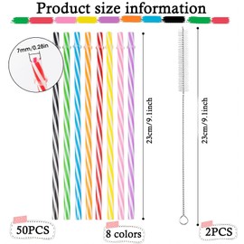 50 PCS Plastic Straws, Reusable Straws with 2 PCS Cleaning Brush, Straws Drinking Plastic, Dishwasher Safe, Reusable Hard Plastic Straws for Family Bars Cafes Restaurants BBQ Parties Celebrations