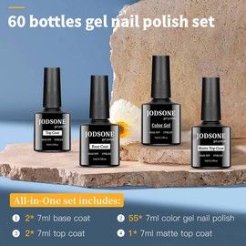 JODSONE 60 PCS Gel Nail Polish Set All Seasons No Wipe Base Coat Matte Glossy Top Coat Nail Gel Polish Kit for Starter Manicure DIY at Home Enjoy Fun