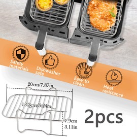 2pcs Air Fryer Rack Set with 100pcs Parchment Paper Compatible with Ninja Foodi DZ201, DZ401, 304 Stainless Steel Toast Dehydrator Racks Air Fryer Paper Liners (4)