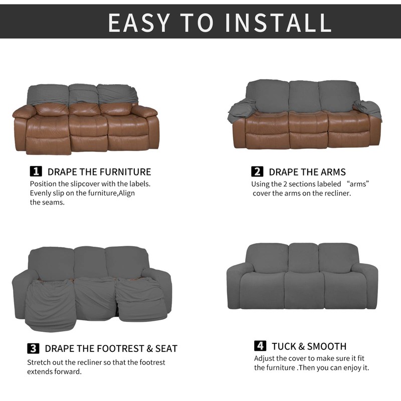 Easy-Going 8 Pieces Microfiber Stretch Sectional Recliner Sofa Slipcover Soft
