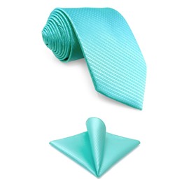 SHLAX&WING Long Thin Necktie Pocket Square Set Solid Aqua Indigo Silk 147cm x 6cm, 2.4 x 58.1 inches (6 x 147 cm) Necktie + Pocket Square