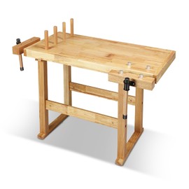 Auto Dynasty Workbench Rubber Wooden Work Bench with Open Space and Adjustable Rotating Handles for Garage, Workshop, Home and Office, 44'' x 24.4'' x 29.5''