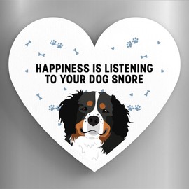Global Designs Bernese Mountain Dog Happiness Is Your Dog Snoring Katie Pearson Artworks Heart Shaped Wooden Magnet
