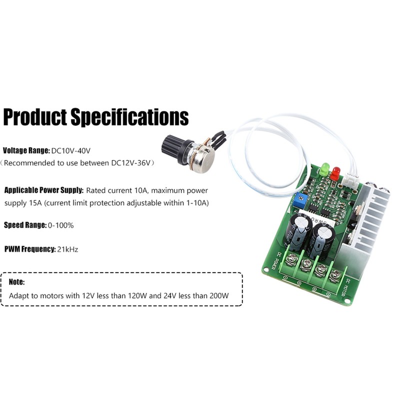 12V/24V/36V 15A PWM DC Motor Speed Controller Regulator Potentiometer Overload