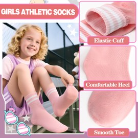SAVALOS Kids Girls Socks Athletic Basketball Sport Youth Crew Cotton Gift Socks 6 Pairs Stocking Stuffers(Assorted,5-8 Years)
