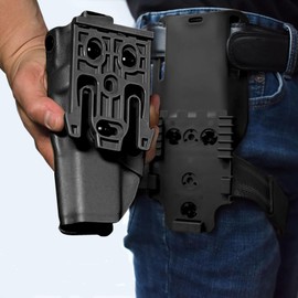 2 Set QLS Quick Locking System Kit, with Drop Leg Holster Adapter 2" Mid Ride Belt Loop, QLS 22 19 Adapter Base, Fork, Duty Receiver Plate with Thigh Straps(Black)