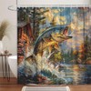 Rustic Cabin Shower Curtain, Country Lodge Bass Fish Lake Fishing