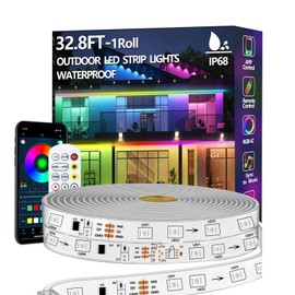 10 m RGB + IC LED Strip, Outdoor IP68 Waterproof, Control with App/Remote Control, Bluetooth Music Sync Rope Light for Balconies, Terraces, Roofs, Gardens, Swimming Pools