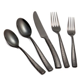 Kelenfer Flatware Set Silverware Set 20 Pieces Mirror Finished Black Stainless Steel Cutlery Set Forged with Hammered Handle Service for 4