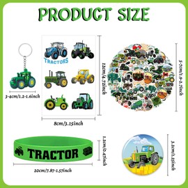 Pack of 98 Tractor Party Favours Tractor Theme Birthday Party Accessories Decorations Tractor Rubber Bracelet Key Ring Button Pin Tractor Sticker for Children Farm Animal Theme Party