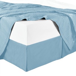 sheetsnthings 300tc Cotton Solid Blue Queen Pleated Tailored Bed Skirt with 15 Inches Drop and Split Corners