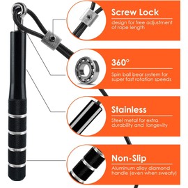 PACETAP Jump Rope for Men & Women, Adjustable Steel Wire Skipping Rope for Workout, Training, Fitness, Home Exercise, Professional Speed Jumping Rope with Swivel Ball Bearing (Black&Red)