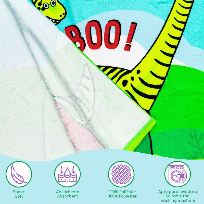 QILZO Kids Dinosaur Hooded Towel 60x60cm Beach Pool Towel Poncho