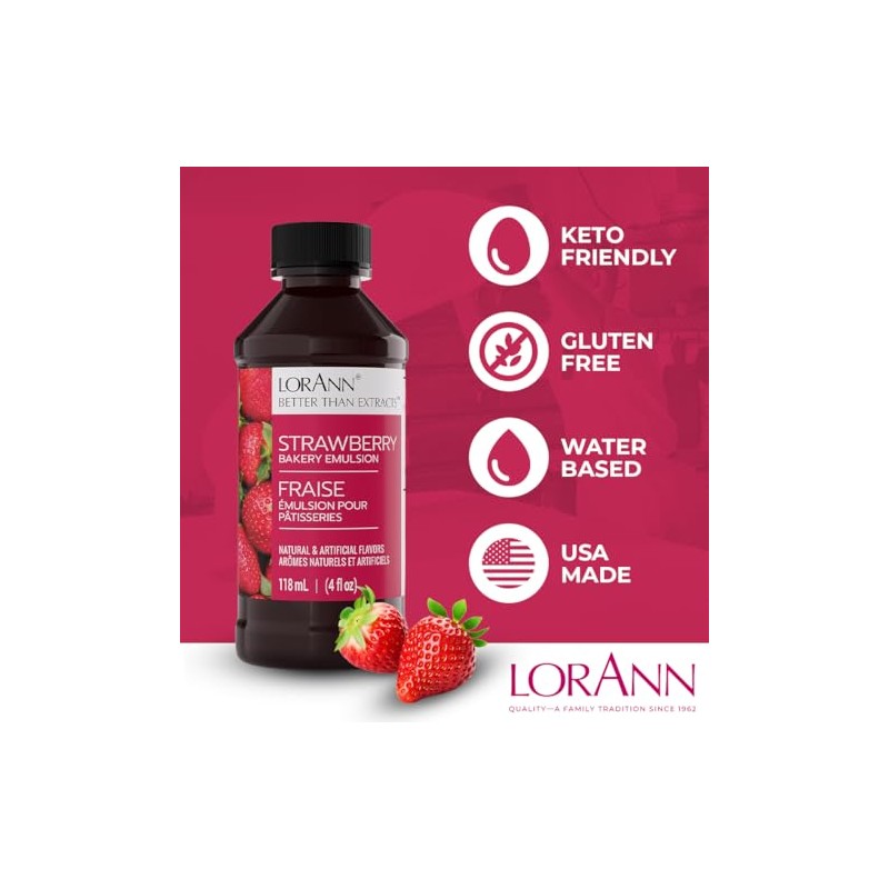 LorAnn Strawberry Emulsion, NAC, 4 ounce bottle