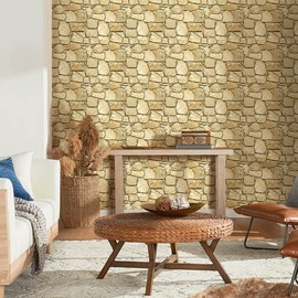 COMSTICKC 3D Faux Stone Wall Panel Peel and Stick Wall Stickers, 10 Pcs of 12"X12", Not Real Stone, Ultra-Light Thin PVC Rock Adhesive Decorative Tiles Wall Covering Wallpaper Interior Decor, Brown