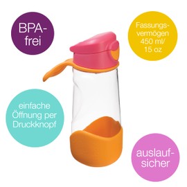 b.box Sport Trinkflasche | Griffige, Auslaufsichere Wasser- und Trinkflasche Kinder | Cooles, Modernes Design | Neigen und Trinken | 450 ml (15 oz)