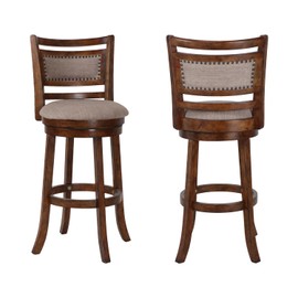 New Classic Furniture Aberdeen Pub Height Swivel Bar Stools, Set of 2, 29-Inch, Fabric Upholstered Seat & Back Rest, Brown