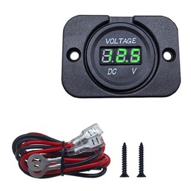 BDZMC Car Battery Voltage Meter, DC 12V 24V Waterproof Battery Monitor, LED Digital Display Voltage Tester Gauge Meter with Terminal, Round Panel Voltage Gauge for Car UTV ATV Boat (Green)