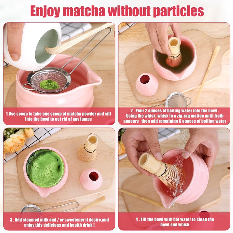 7Pcs Matcha Whisk Set with Ceramic Whisk Holder Matcha Bowl
