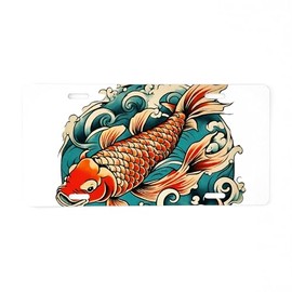 CafePress Great Waves Japanese Tattoo Koi Fish Aluminum License Plate, Front License Plate, Vanity Tag