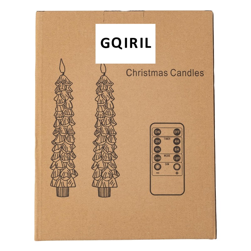 GQIRIL Christmas Tree Flameless Taper Candle - 4PCS Xmas Waxy