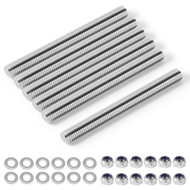 FIFIBANG M6 Threaded Rod, Stainless Steel, Pack of 6, Fully Threaded Rod M6 x 200 mm with 12 Hex Nuts and Washers, Threaded Rods for Assembly of Furniture and Industrial Manufacturing