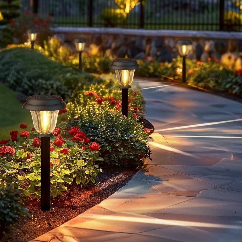 DERAYSION Solar Lights Outdoor 6 Pack, Stainless Steel Glass Solar