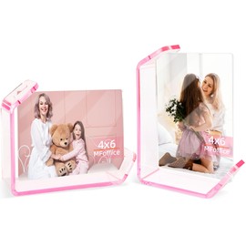 4x6 Picture Frame, 2 Pack Floating Acrylic Photo Frames, Double Sided Modern Tabletop Stands, Horizontal and Vertical Display for Home Office Decoration, Pink