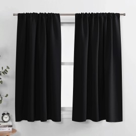 Pony Dance Black Short Blackout Curtains for Kitchen over Sink 45 Inch Long, Thermal Insula