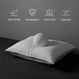 DOWNFORT Luxury Down Fiber Pillow Queen Size, Hotel Queen Bed Pillows, 480 Thread Count Cotton Shell, Soft Cloud Pillow for Bed Sleeping- 1 Pack, Queen Size (20" x 28")
