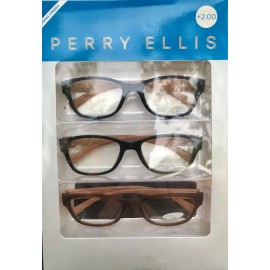 Perry Ellis PER 48 Mens 3 Pack Faux Wood / Plastic Rectangle Reading Glass 2.5