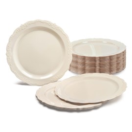 " OCCASIONS " 60 Plates Pack, Disposable Wedding Party Plastic Plates (7.5'' Appetizer/Dessert Plate, Verona in Ivory)