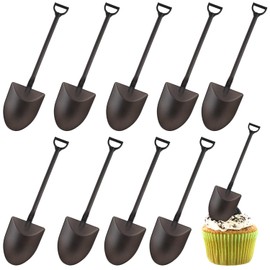 CCINEE 80pcs Mini Shovel Shaped Spoons Cute Disposable Plastic Dessert Spoons for Ice Cream Pudding Yogurt Party Supply,Black