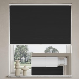 Myshade No Drill Blackout Shades Tension Cordless Cellular Blinds for Indoor Windows No Drilling No Tools Window Blinds & Shades Pull Down Room Darkening for Kitchen Bedroom Home, Black-34 W x 64" H