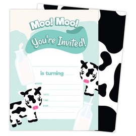 Cow 2 Happy Birthday Invitations Invite Cards (25 Count) With Envelopes and Seal Stickers Vinyl Girls Boys Kids Party (25ct)