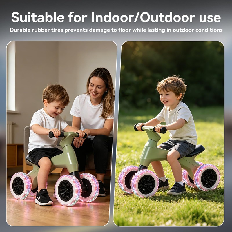 WXXM Toddler Balance Bike - Light-Up Wheels, No Pedal, Anti-Tip