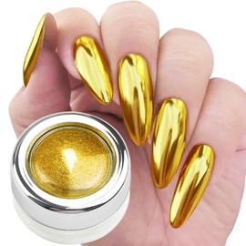 Fokostar Gold Chrome Nail Powder Holographic Metallic Mirror Effect Gold Nail Chrome Powder for Nails Art, Gold Chrome Powders for Gel Nails Polish Design Glitter Pigment Powder with Tool