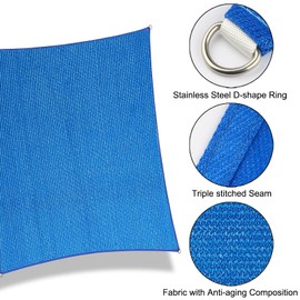 5' x 7' Rectangle Sun Shade Sail Canopy UV Block Fabric Shelter Cloth Screen Awning for Outdoor Patio Garden - 185 GSM, 96% UV Block, Heavy Duty, Customized, Blue