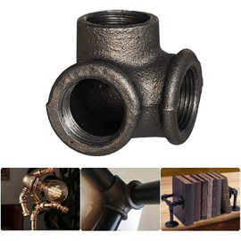 Baby Flower 90 Black Malleable Iron Pipe Fitting Connector 3 Way Side Outlet Elbow Pipe Fitting for Industrial Vintage Style DIY Furniture (1/2 in)