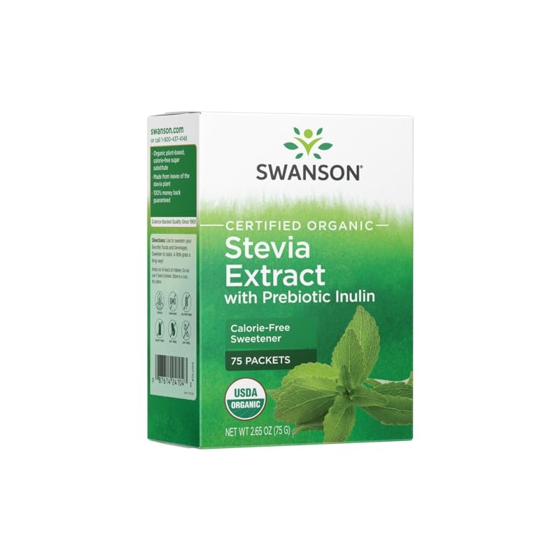 Swanson Stevia Extract - Certified Organic Calorie-Free Sweetener 75 Packets