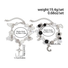 QRH 2PCS Punk Y2K Matching Bracelet for Women Men Cool Y2K Pearl Strawberry Envelope Love Heart Star Beaded Bracelets Set Aesthetic Grunge Punk Beads Bracelet for Couples Friends Jewelry Gifts,